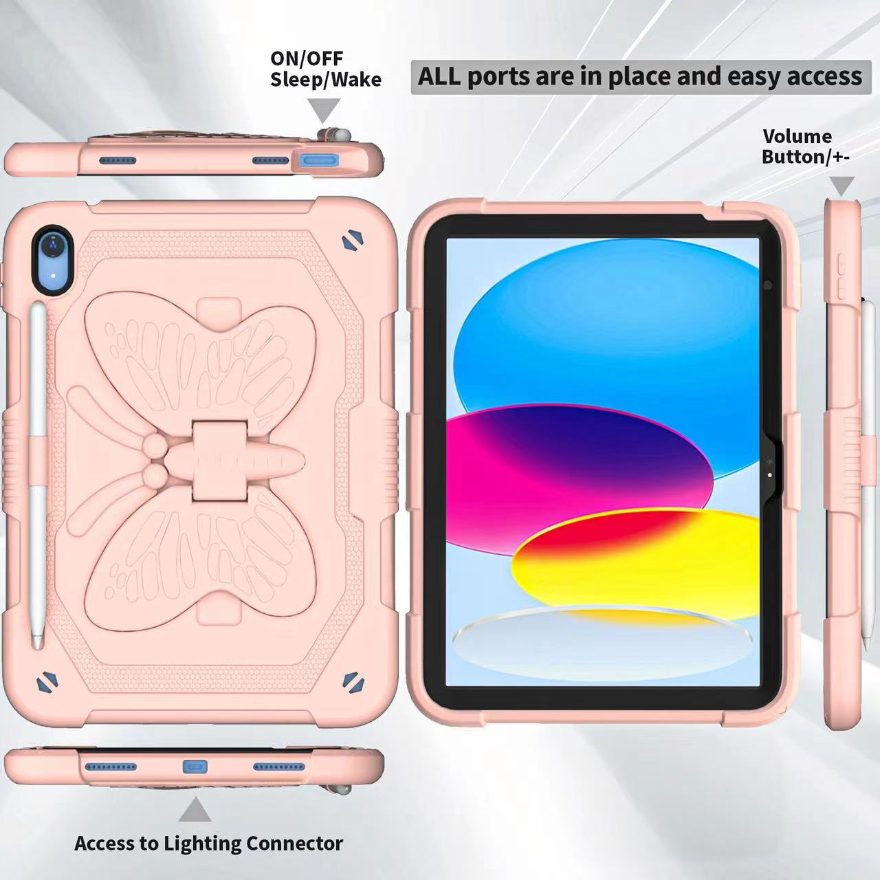 Case For iPad Pro 9.7 2017 2018 Air2 6 Butterfly Pink Rainbow with Stand Case Cover FoneFunShop   