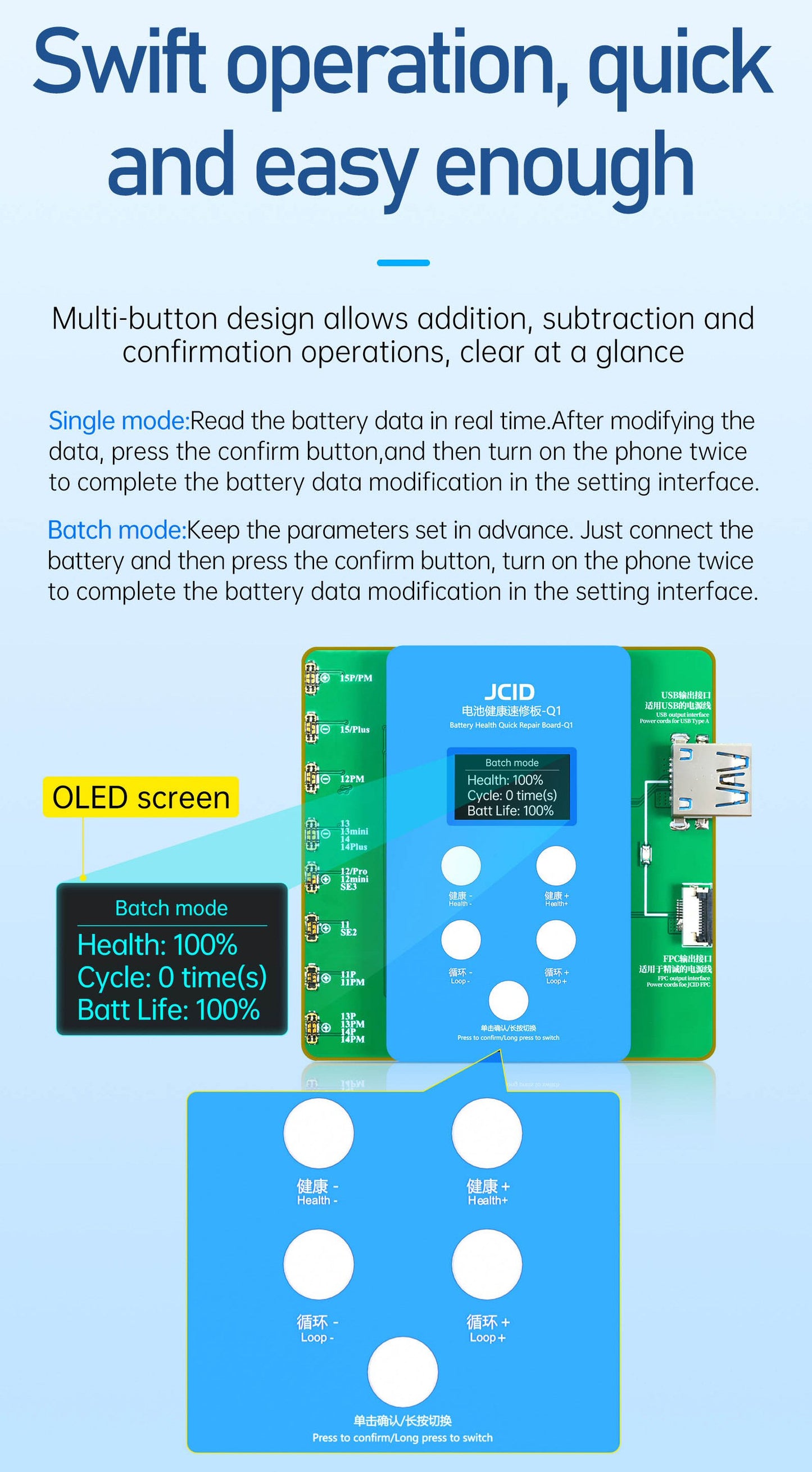 JCID Q1 Battery Quick Repair Board Read Write Programmer For iPhone Batteries Battery FoneFunShop   