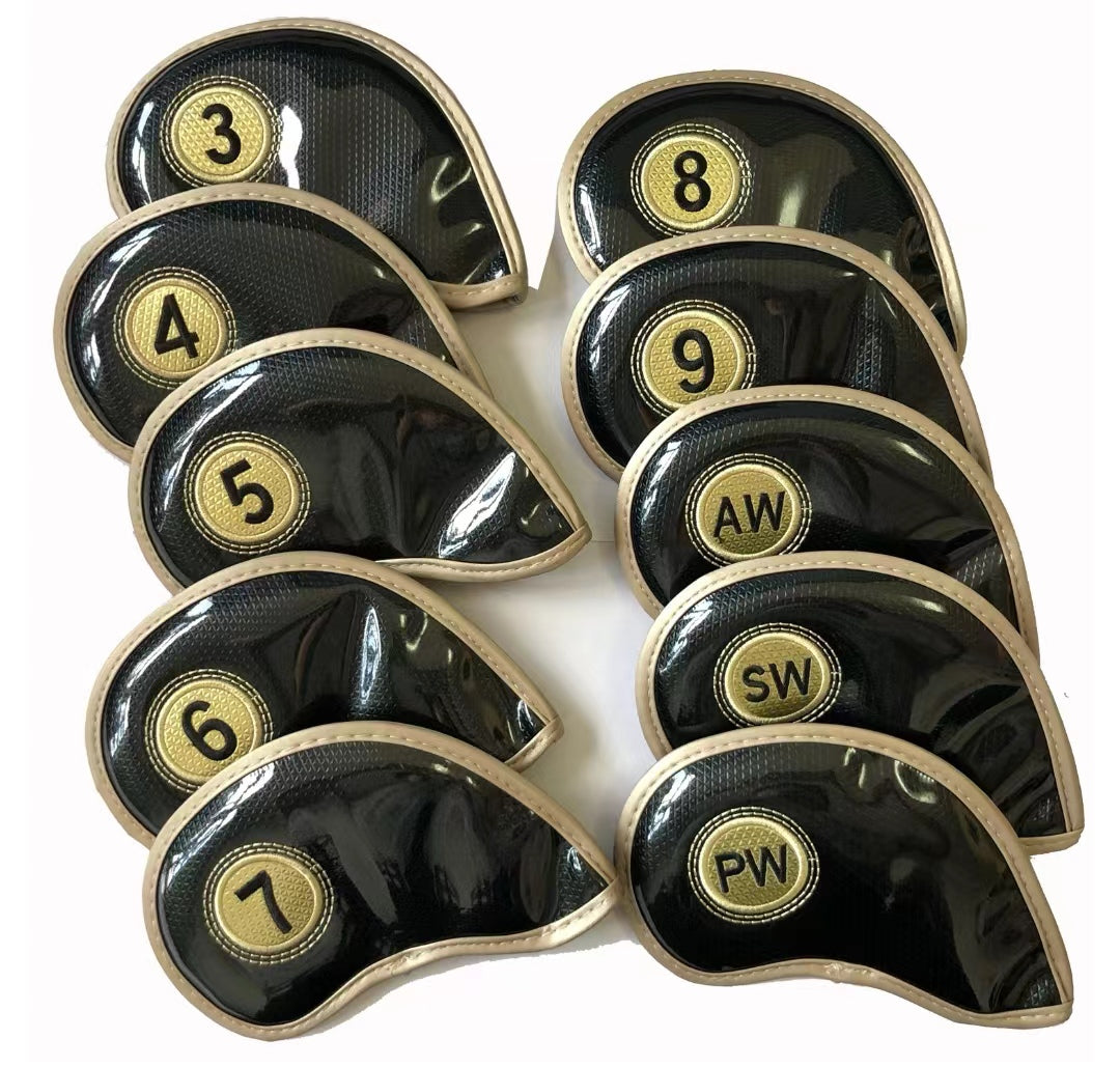 Leather Golf Club Headcovers Irons Set 10 Pcs Club Iron Head Covers in Black Golf FoneFunShop   