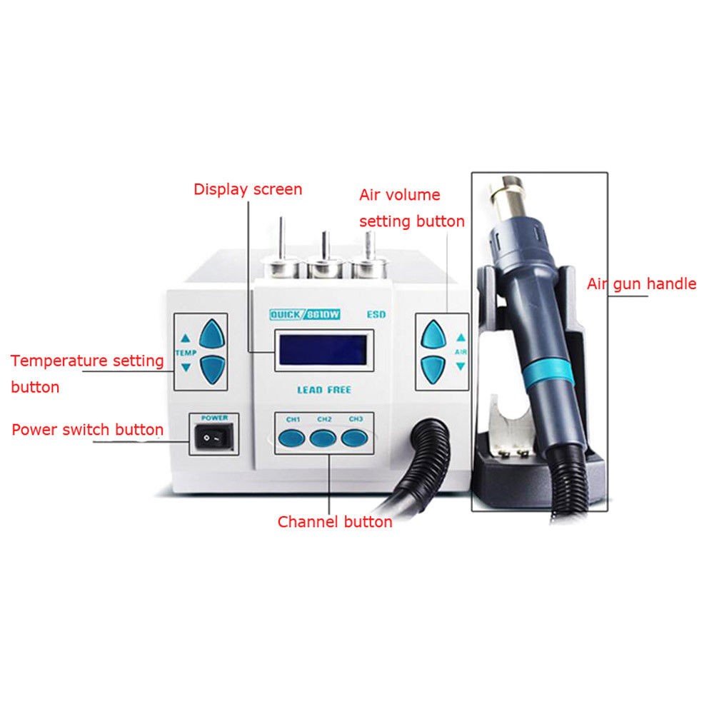 Quick 861DW Rework Station Digital Intelligent Hot air 1000W SMD De Soldering Solder FoneFunShop   