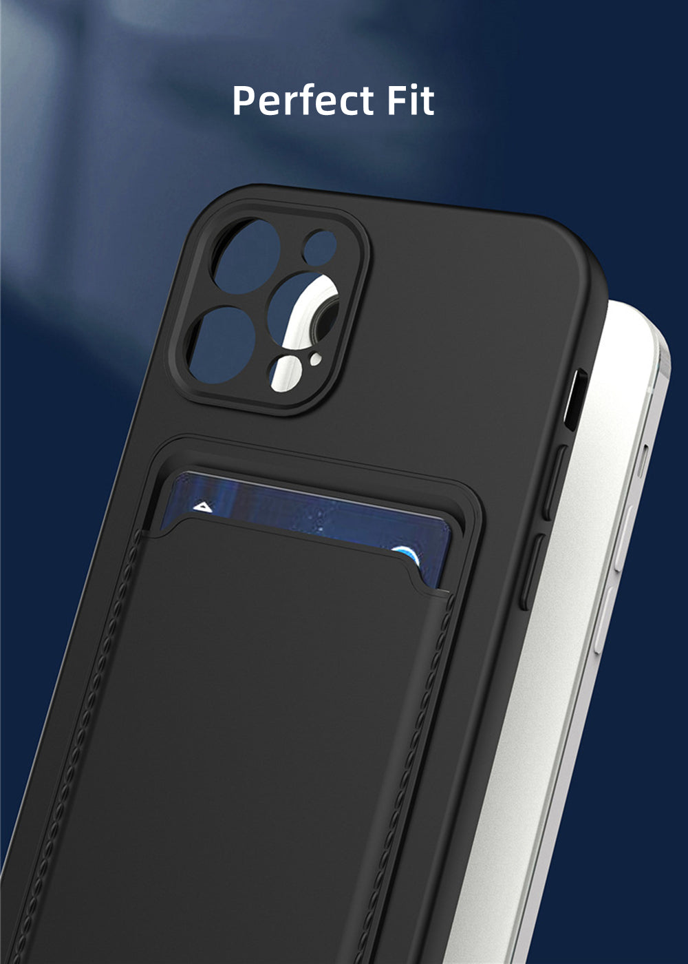 Case For iPhone 14 Pro 15 Pro Silicone Card Holder Protection in Navy Case Cover FoneFunShop   