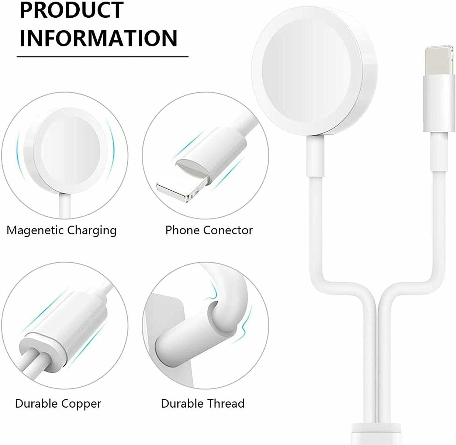 Wireless Charger For Apple Watch iPhone Magnetic 2 in 1 1m long Charger FoneFunShop   