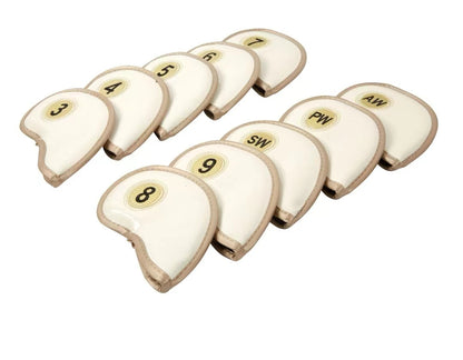 Leather Golf Club Headcovers Irons Set 10 Pcs Club Iron Head Covers in White Golf FoneFunShop   