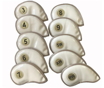 Leather Golf Club Headcovers Irons Set 10 Pcs Club Iron Head Covers in White Golf FoneFunShop   