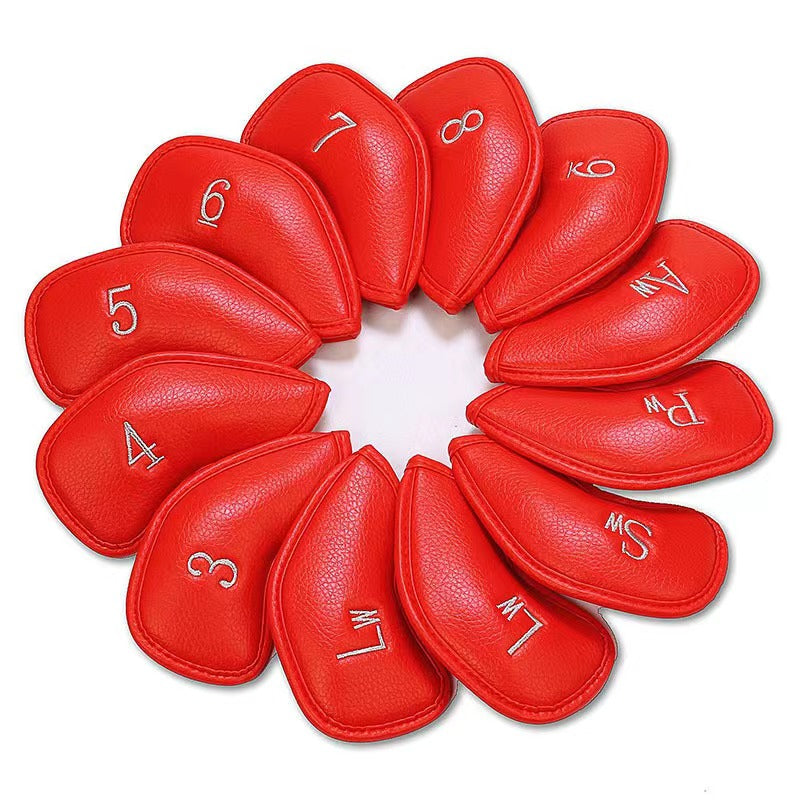 Leather Golf Club Headcovers Irons Set 12 Pcs Club Iron Head Covers in Red Golf FoneFunShop   