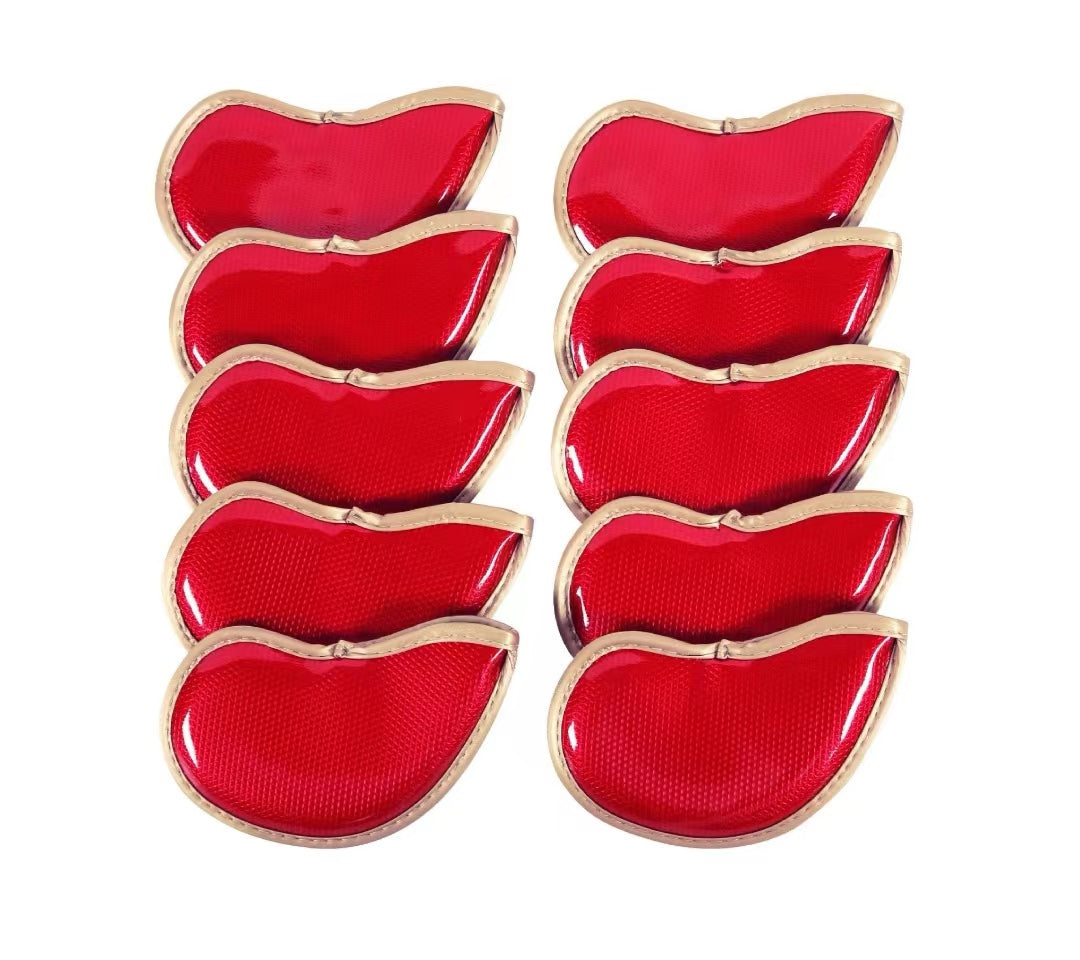 Leather Golf Club Headcovers Irons Set 10 Pcs Club Iron Head Covers in Red Golf FoneFunShop   