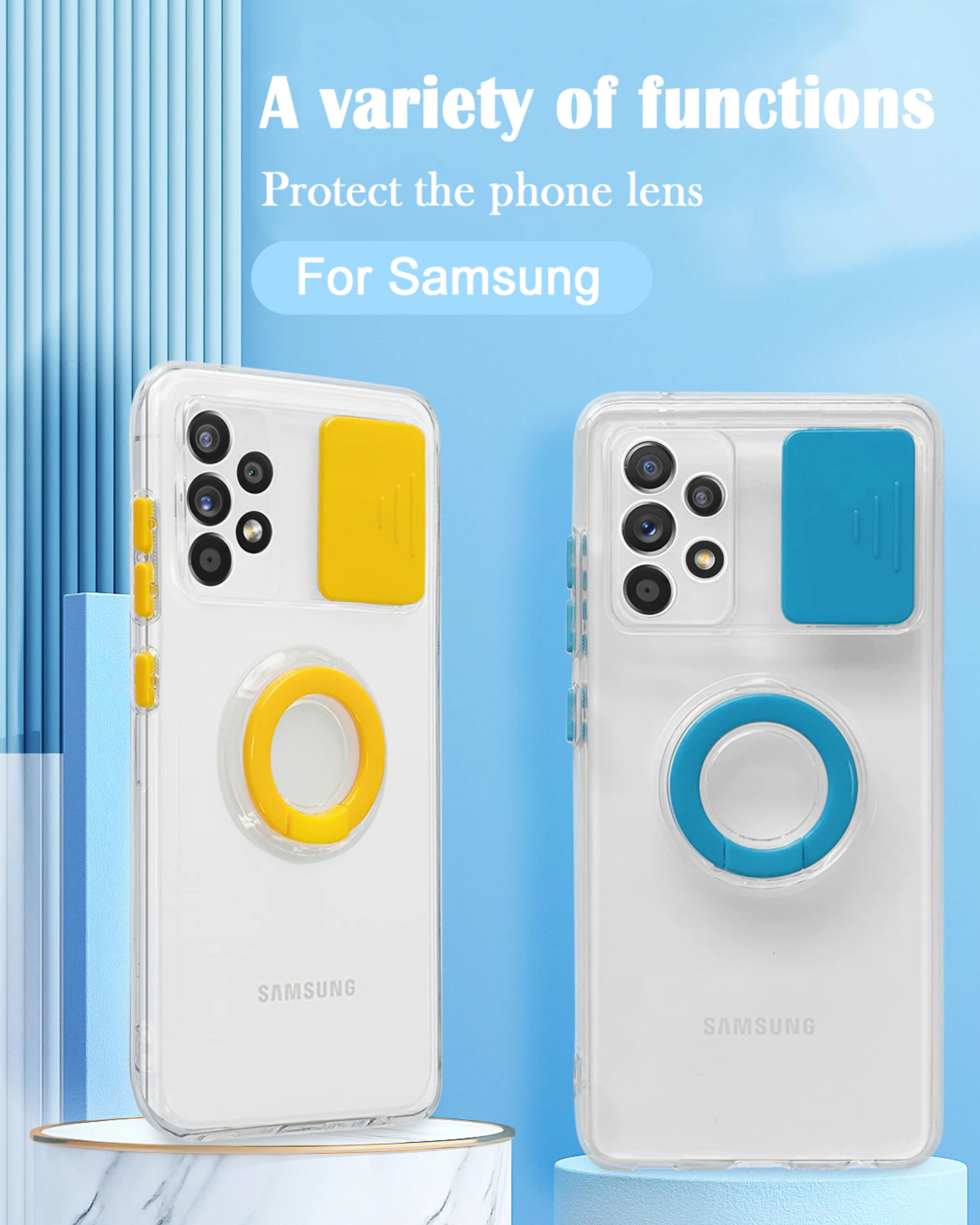 Case For Samsung A22 A226B 5G Yellow With Camera Protection Hand Ring Case Cover FoneFunShop   