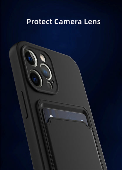 Case For iPhone 14 Pro Max 15 Pro Max Silicone Card Holder Protection in Black Case Cover FoneFunShop   