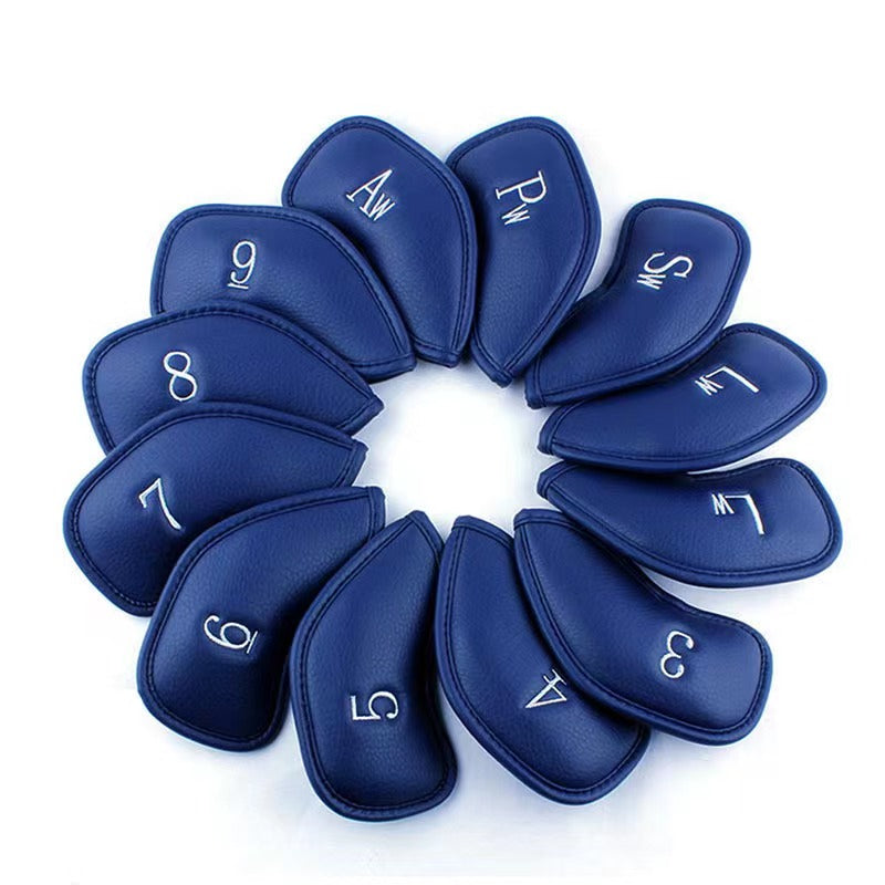 Leather Golf Club Headcovers Irons Set 12 Pcs Club Iron Head Covers in Blue Golf FoneFunShop   