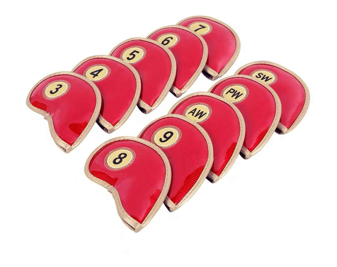 Leather Golf Club Headcovers Irons Set 10 Pcs Club Iron Head Covers in Red Golf FoneFunShop   