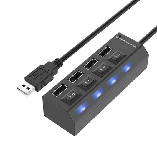 USB Hub 4 Ports With Individual On/Off Switches in Black  FoneFunShop   