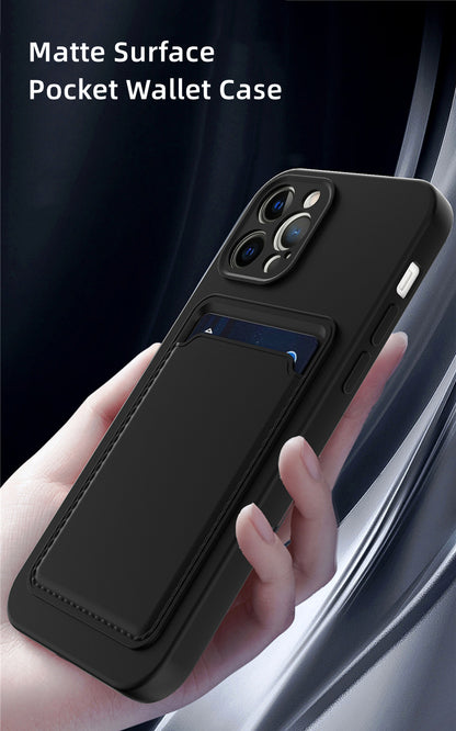 Case For iPhone 14 Pro 15 Pro Silicone Card Holder Protection in Black Case Cover FoneFunShop   