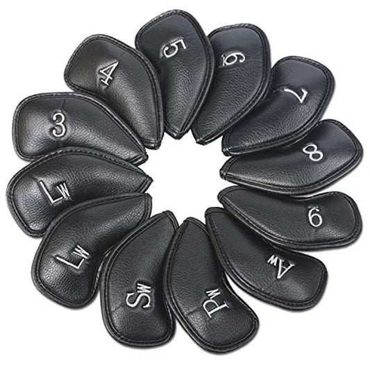 Leather Golf Club Headcovers Irons Set 12 Pcs Club Iron Head Covers in Black Golf FoneFunShop   