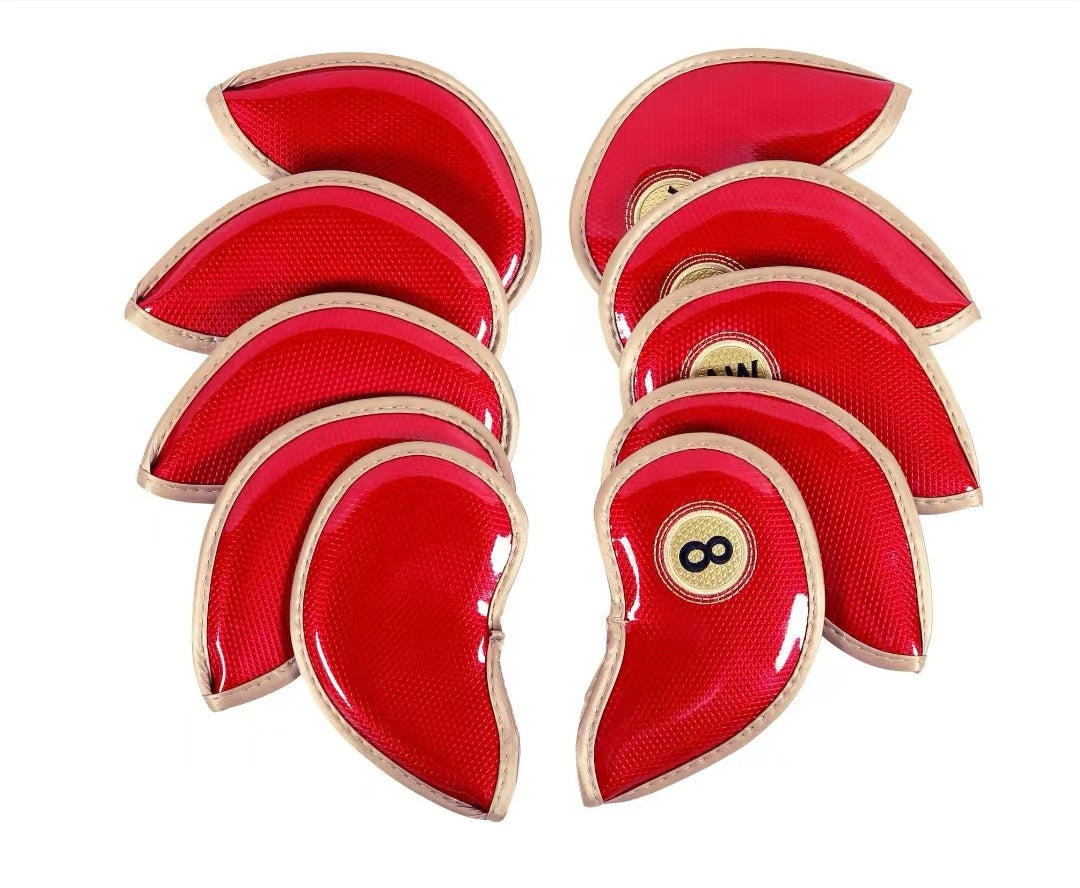 Leather Golf Club Headcovers Irons Set 10 Pcs Club Iron Head Covers in Red Golf FoneFunShop   