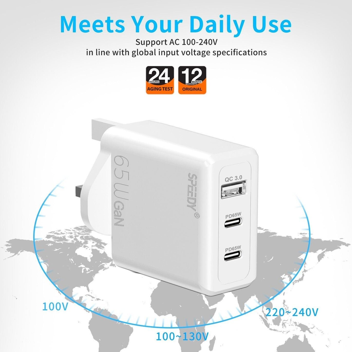 Plug For iPad MacBook Fast Charger 65W PD USB C USB QC Dual Port Charger FoneFunShop   