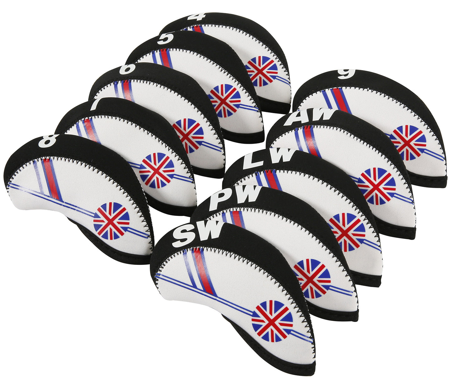 Golf Club Iron Head Covers Protector Headcover Set British in Black 10 Pcs Golf FoneFunShop   