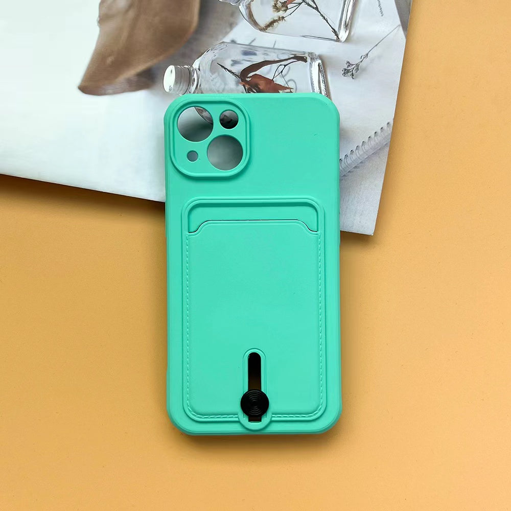 Silicone Card Holder Protection Case For iPhone 15 Plus in Green Case Cover FoneFunShop   