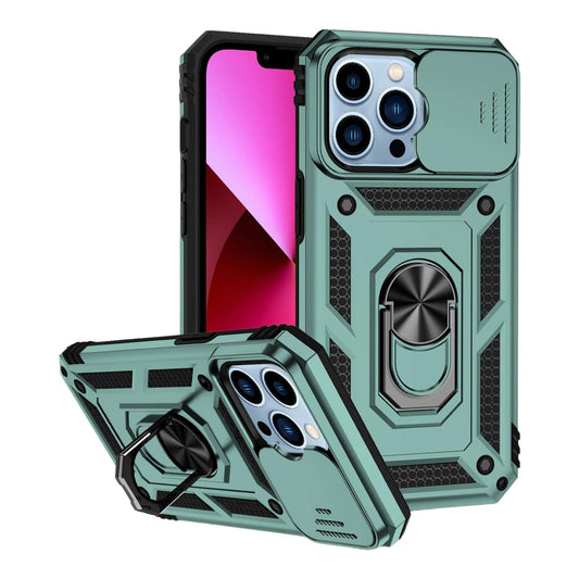 Case For iPhone 14 15 Green Armoured With Ring Holder Stand Camera Shutter Case Cover FoneFunShop   