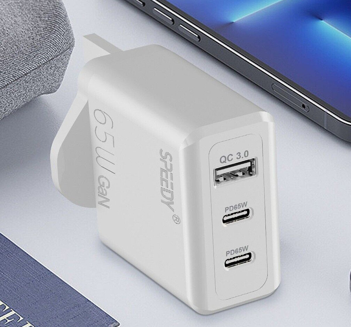 Plug For iPad MacBook Fast Charger 65W PD USB C USB QC Dual Port Charger FoneFunShop   