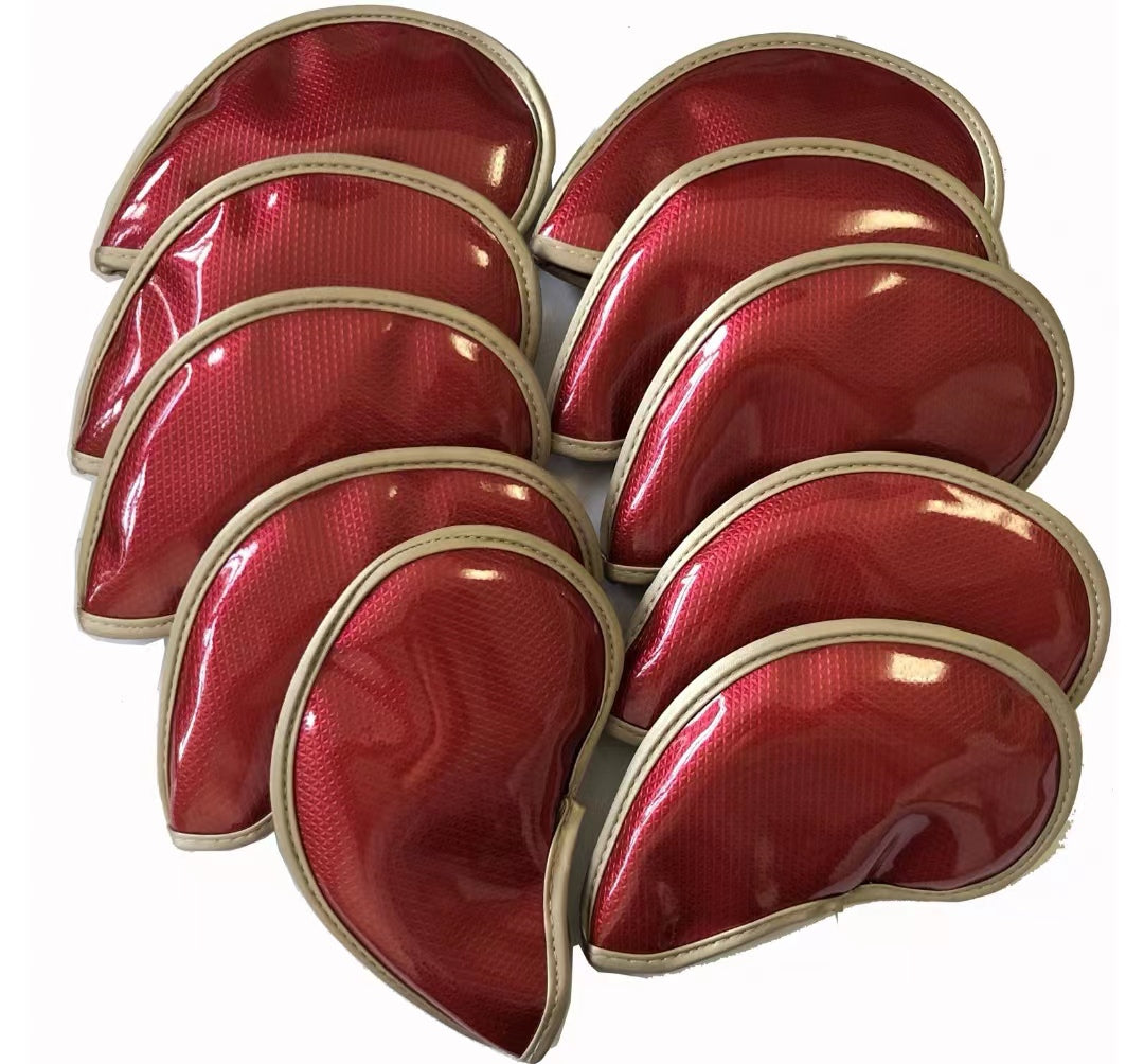 Leather Golf Club Headcovers Irons Set 10 Pcs Club Iron Head Covers in Red Golf FoneFunShop   