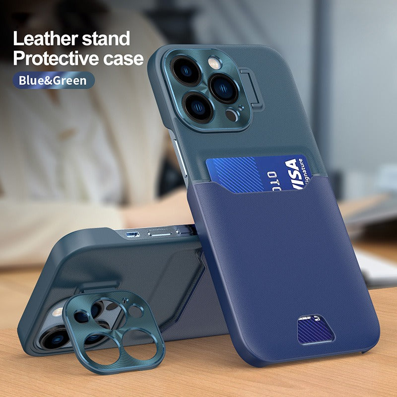 Case For iPhone 14 in Blue Green Card Holder Lens Protector Stand Case Cover FoneFunShop   