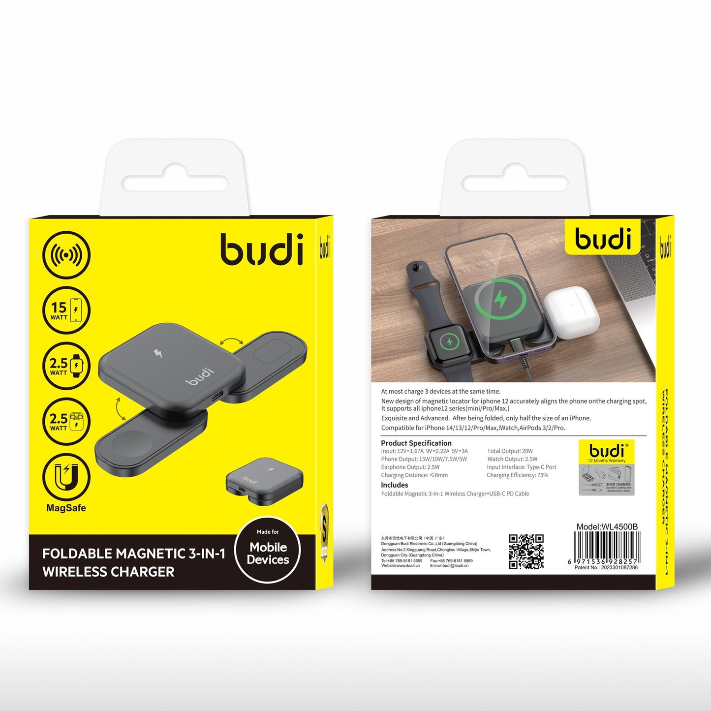 Wireless Charger For iPhone 15 14 13 12 Pods Watch Budi Magnetic Foldable 15W Budi FoneFunShop   