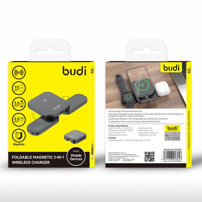 Wireless Charger For iPhone 15 14 13 12 Pods Watch Budi Magnetic Foldable 15W Budi FoneFunShop   