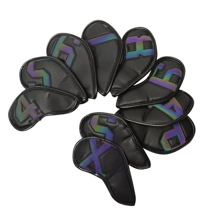 Golf Iron Head Covers With Magnetic Closure Gradient Black 10 Pcs Golf Accessorise FoneFunShop   