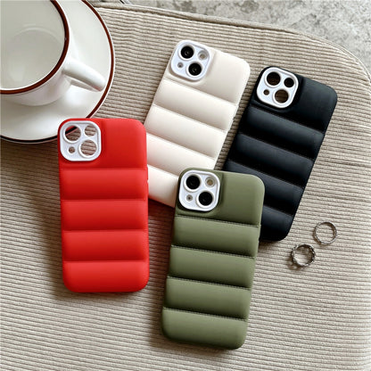 Case For iPhone 13 Black Puffer Down Jacket Case Cover FoneFunShop   