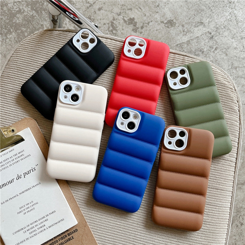 Case For iPhone 13 Pro Cream Puffer Down Jacket Case Cover FoneFunShop   