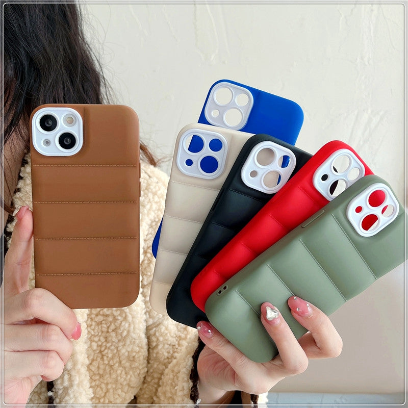 Case For iPhone 13 Pro Brown Puffer Down Jacket Case Cover FoneFunShop   