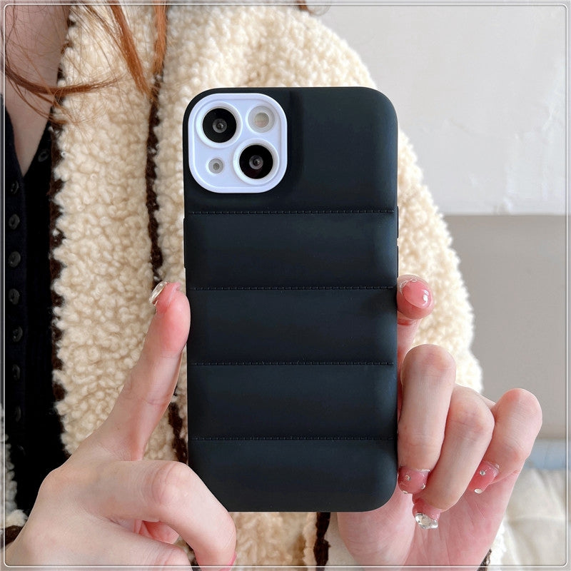 Case For iPhone 13 Black Puffer Down Jacket Case Cover FoneFunShop   