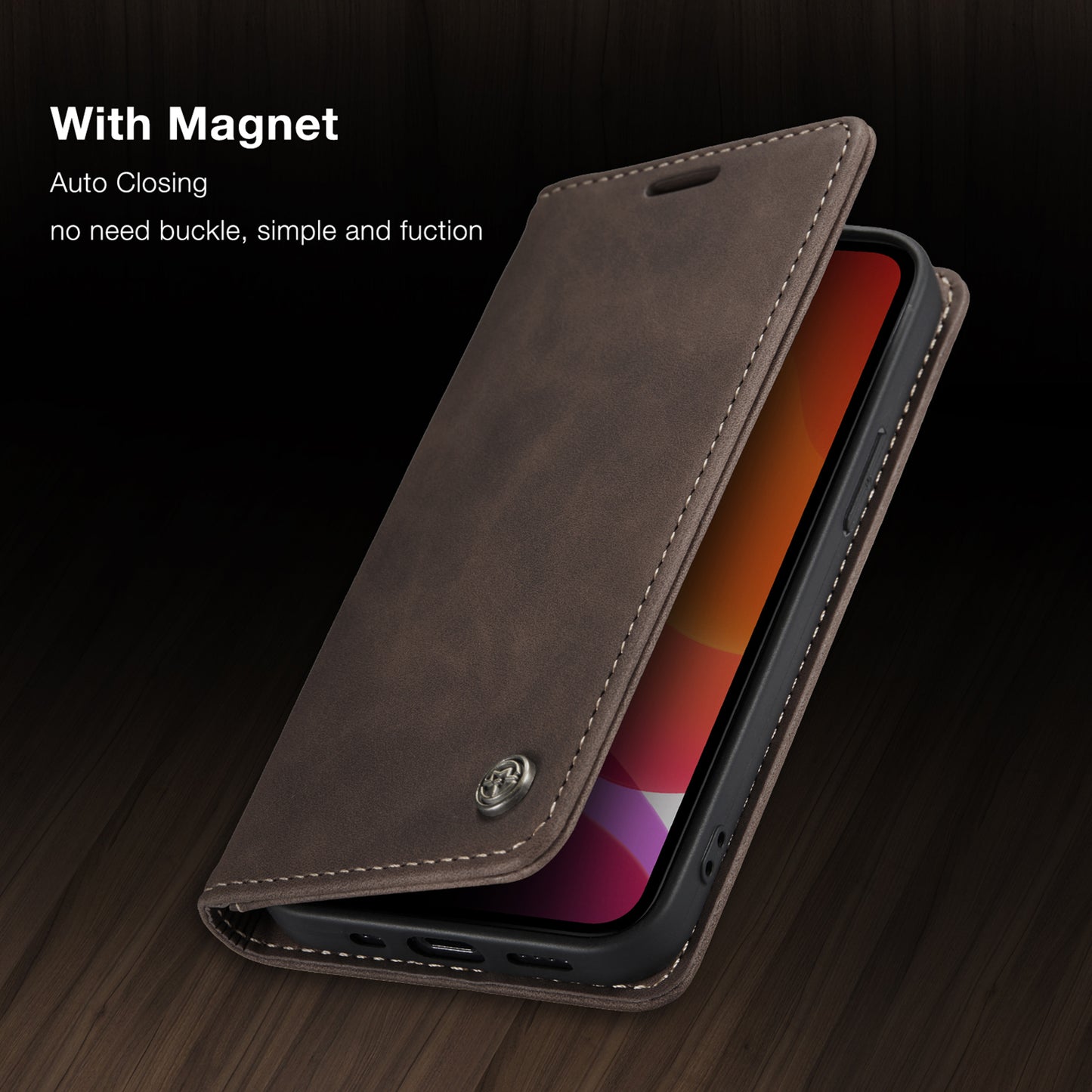 Flip Case For iPhone 13 Wallet in Brown Handmade Leather Magnetic Folio Flip Case Cover FoneFunShop   