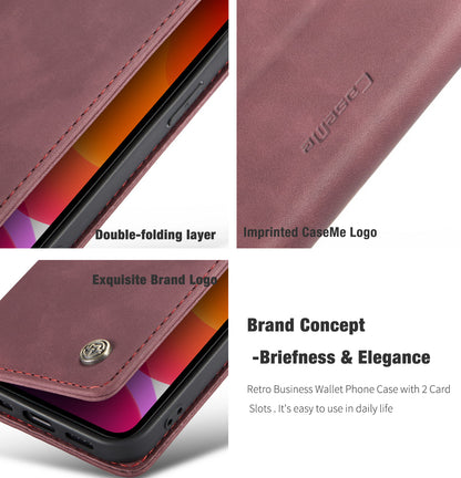 Flip Case For iPhone 13 Wallet in Burgundy Handmade Leather Magnetic Folio Flip Case Cover FoneFunShop   