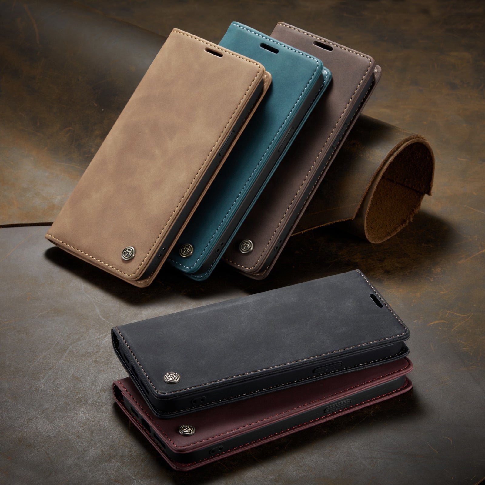 Flip Case For iPhone 13 Wallet in Black Handmade Leather Magnetic Folio Flip Case Cover FoneFunShop   