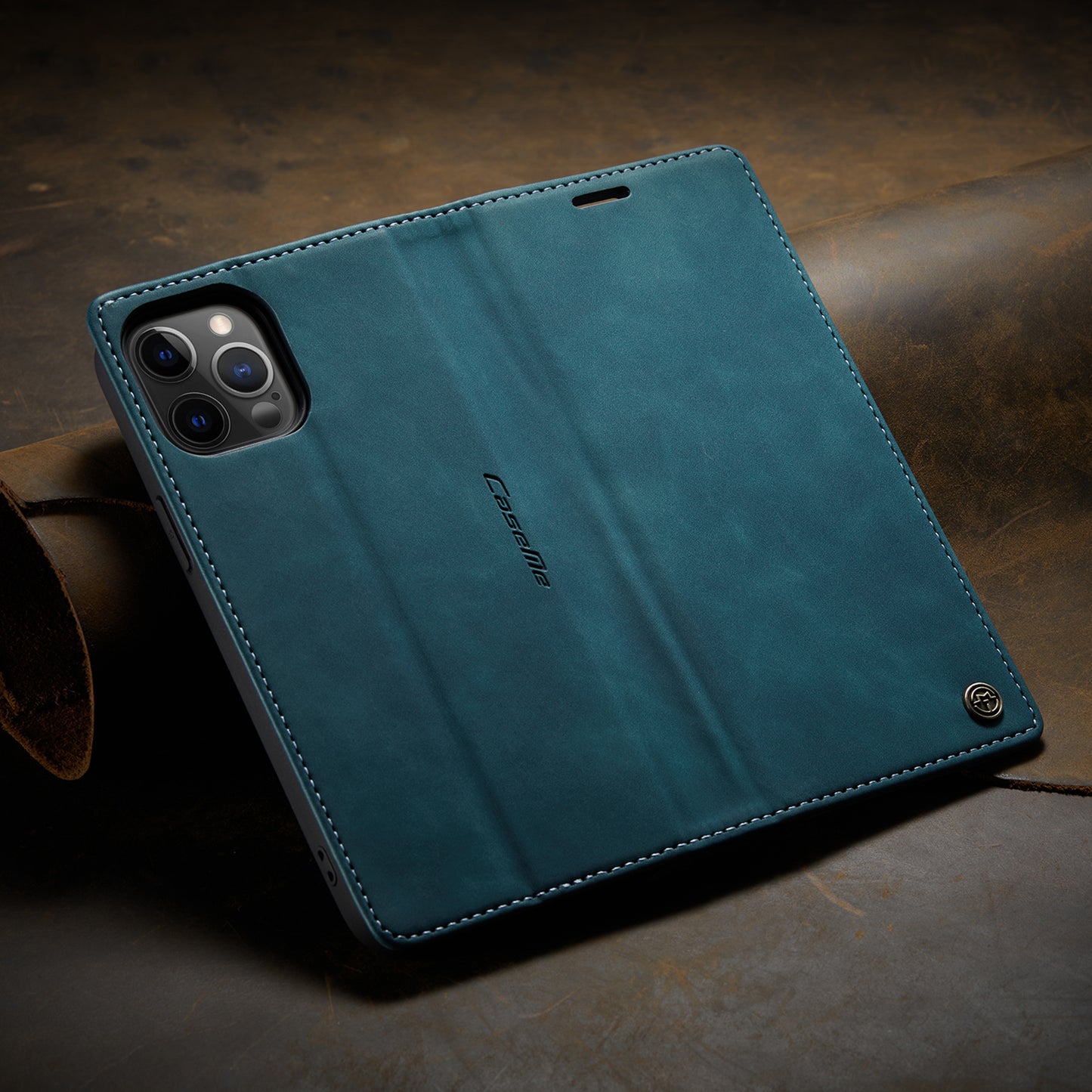 Flip Case For iPhone 13 Wallet Case in Teal Handmade Leather Magnetic Folio Flip Case Cover FoneFunShop   