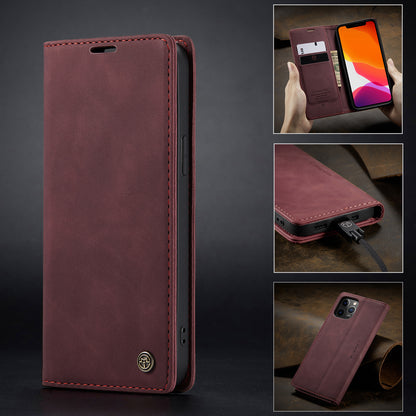 Flip Case For iPhone 13 Wallet in Burgundy Handmade Leather Magnetic Folio Flip Case Cover FoneFunShop   