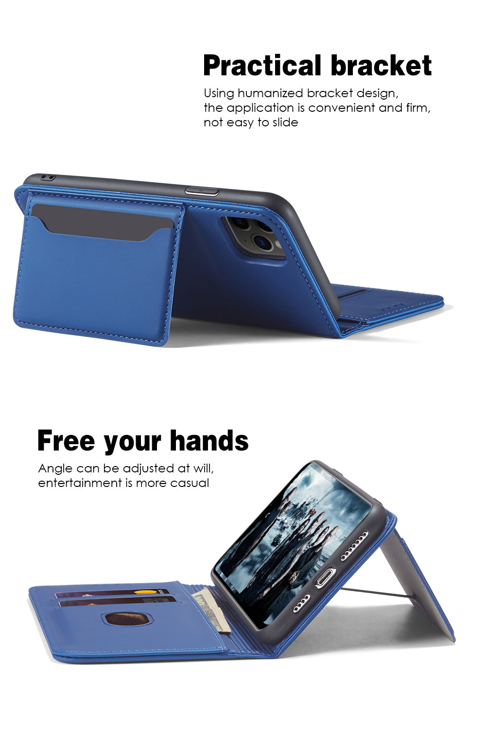 Case For iPhone 12 12 Pro 6.1 Blue Luxury PU Leather Wallet Flip Card Cover Case Cover FoneFunShop   