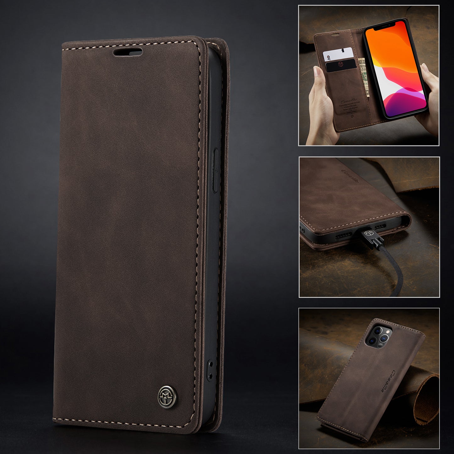 Flip Case For iPhone 13 Wallet in Brown Handmade Leather Magnetic Folio Flip Case Cover FoneFunShop   