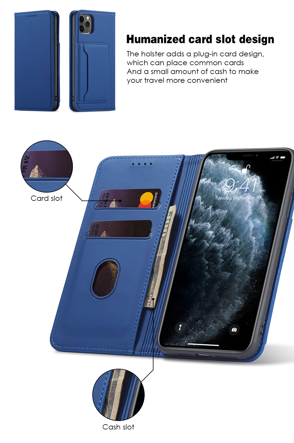 Case For iPhone 12 12 Pro 6.1 Blue Luxury PU Leather Wallet Flip Card Cover Case Cover FoneFunShop   