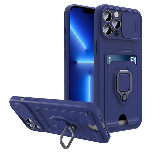 Case For iPhone 13 Pro Max Blue Multi Function with Magnetic Ring Holder Camer Case Cover FoneFunShop   