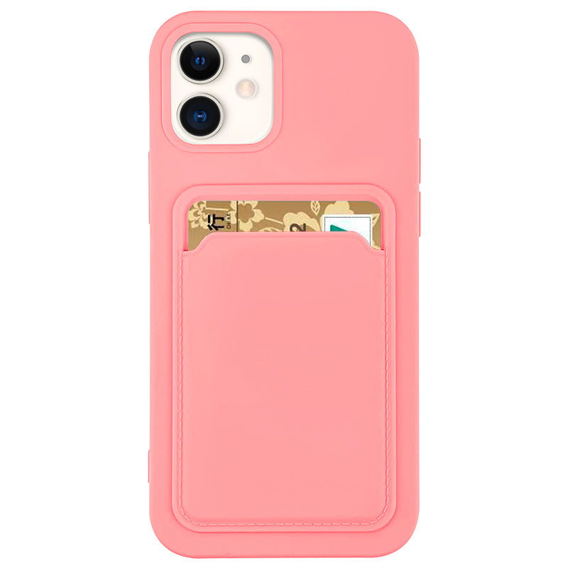 Case For iPhone 12 Pro Max With Silicone Card Holder Pink Case Cover FoneFunShop   