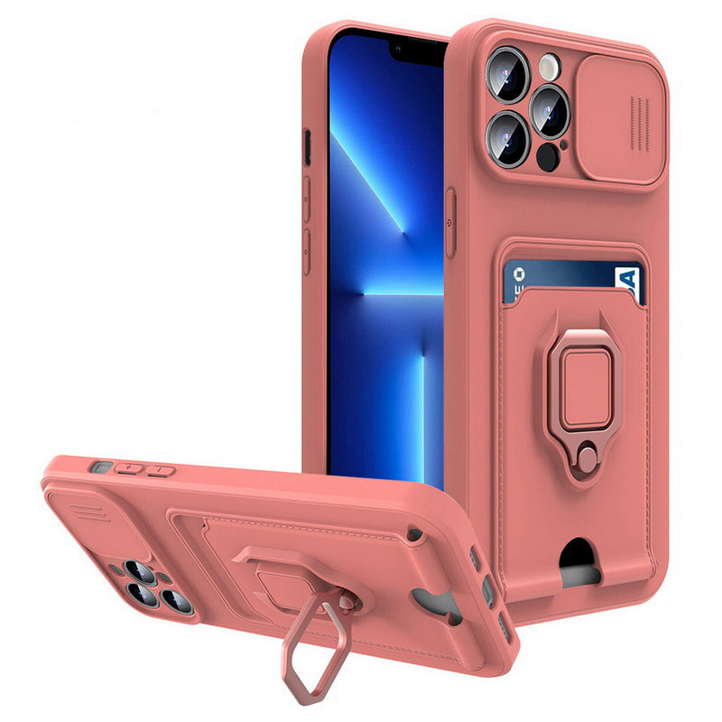 Case For iPhone 13 Pink Multi Function with Magnetic Ring Holder Camera Shutter Case Cover FoneFunShop   