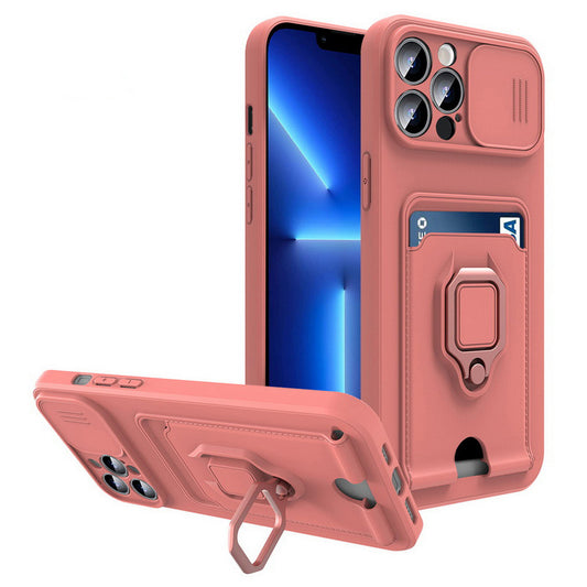 Case For iPhone 13 Pink Multi Function with Magnetic Ring Holder Camera Shutter Case Cover FoneFunShop   