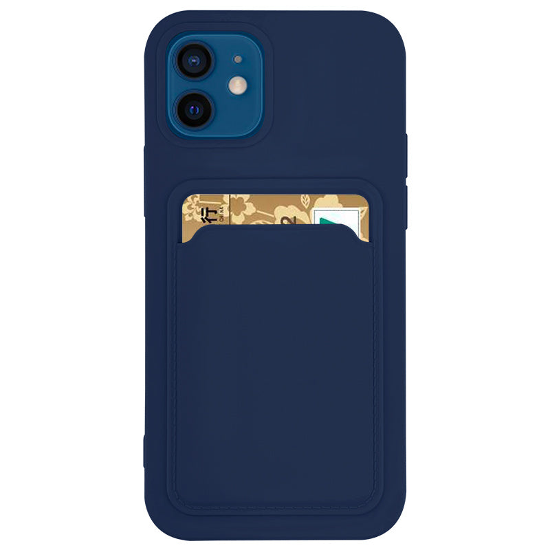 Case For iPhone 13 With Silicone Card Holder Navy Case Cover FoneFunShop   