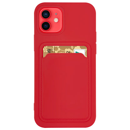 Case For iPhone 13 Mini With Silicone Card Holder Red Case Cover FoneFunShop   