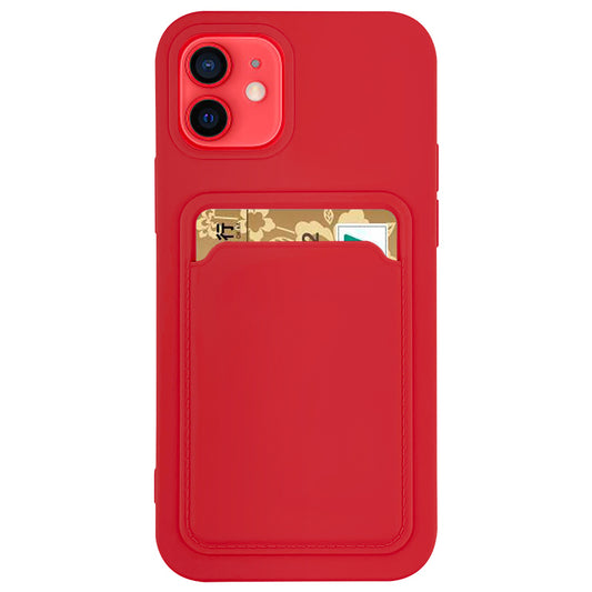 Case For iPhone 13 Mini With Silicone Card Holder Red Case Cover FoneFunShop   