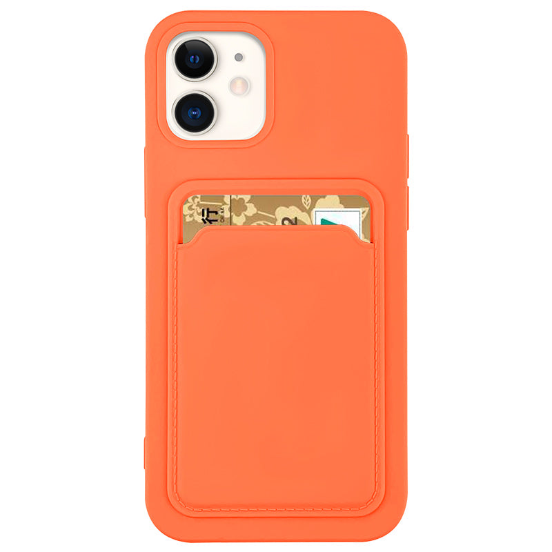 Case For iPhone 13 Mini With Silicone Card Holder Orange Case Cover FoneFunShop   