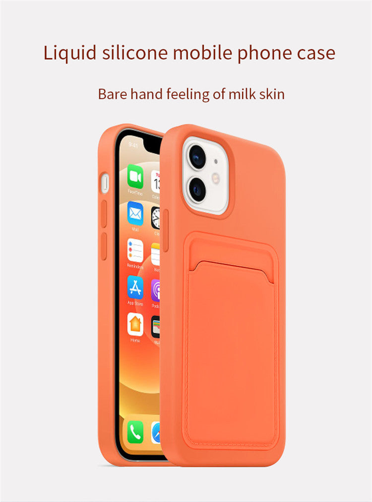 Case For iPhone 13 Mini With Silicone Card Holder Orange Case Cover FoneFunShop   