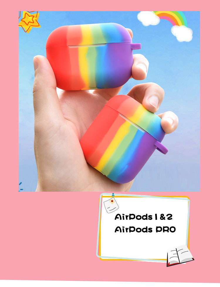 Case For Apple Airpods with Hanger Hole For LED Gay Pride Silicone Rainbow Case Cover FoneFunShop   